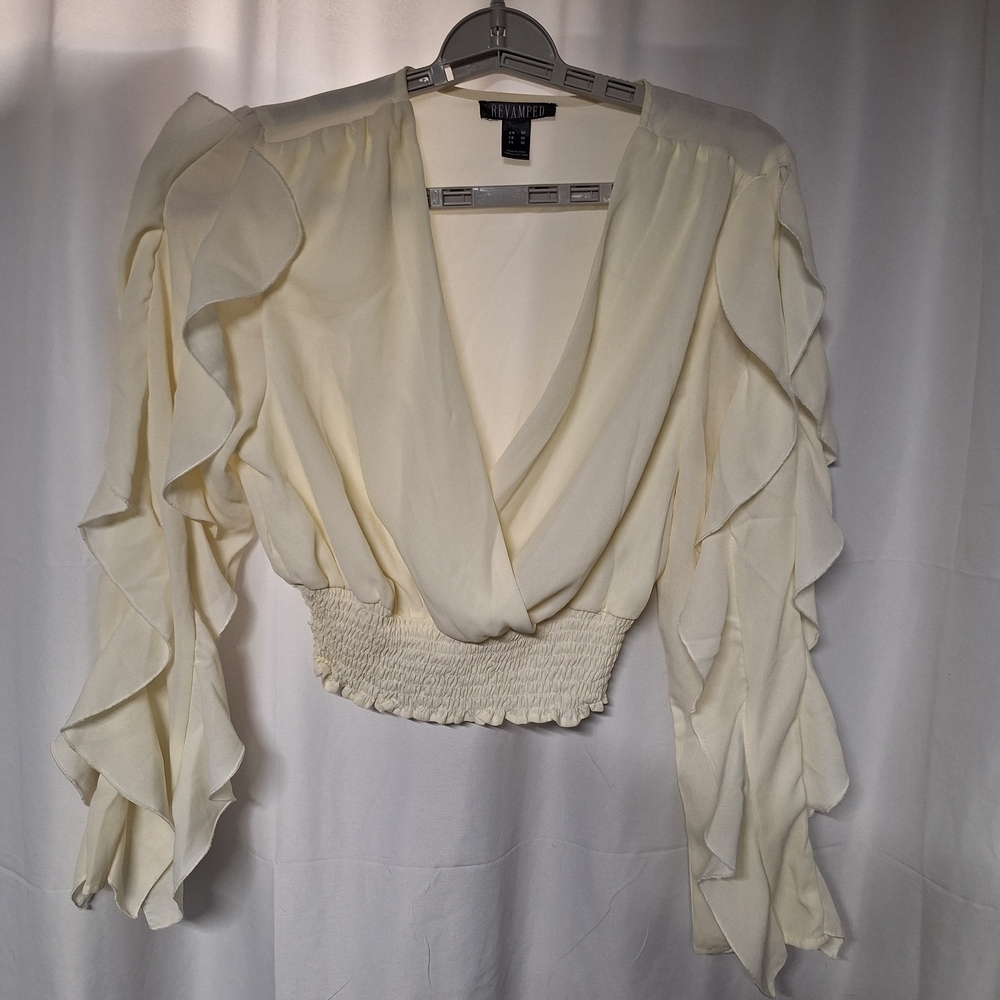 Revamped Ivory Ruffle Sleeve Blouse
